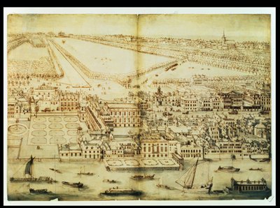Vogelperspektive des Whitehall-Palastes, ca. 1695 von Leonard Knyff